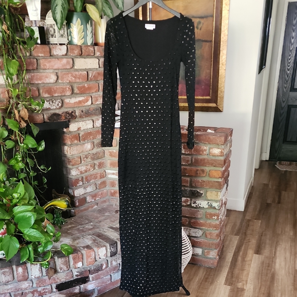 Lovers + Friends Black Studded Long Sleeve Maxi Dress Bodycon - Picture 2 of 14